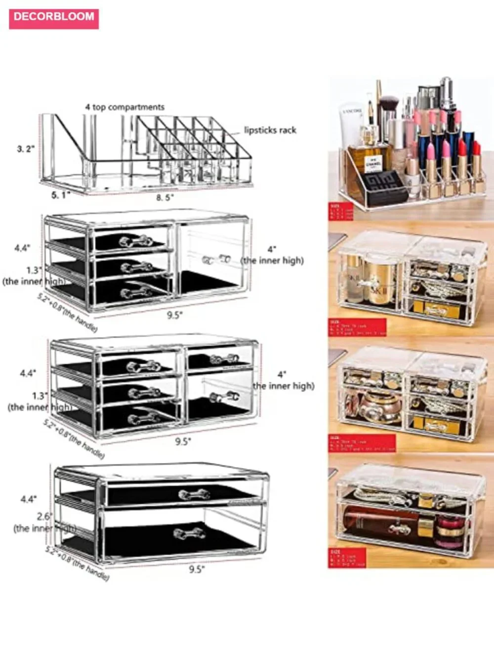Acrylic Makeup Organizer 11 Drawers Stackable Cosmetic Display Case Vanity